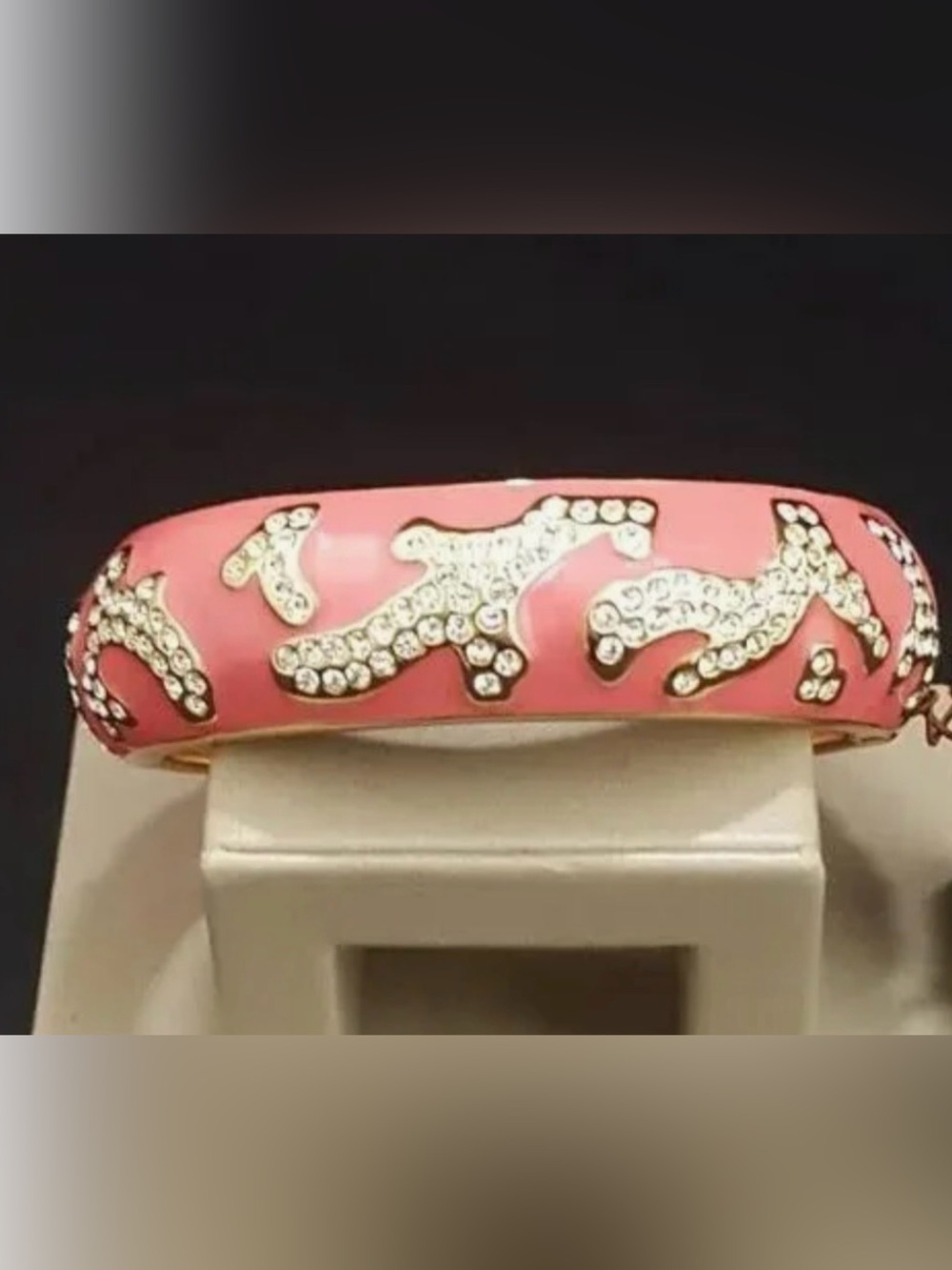 Tommy Bahama Pink/Coral Enamel Bangle with Crystal Leopard Motif